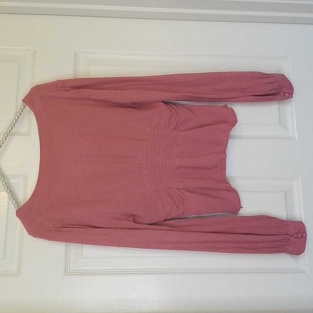 Free People Maise Mauve Rose Color Longsleeve Top Blouse V Neck Button Up Shirt - Picture 6 of 14